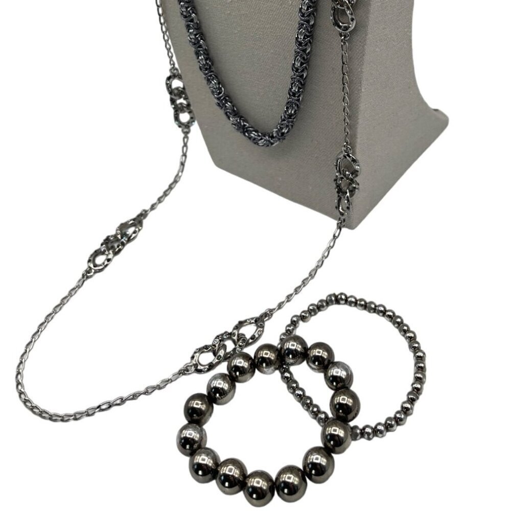 Silver Tone Necklace & Bracelet Set M11 - Picture 3 of 6
